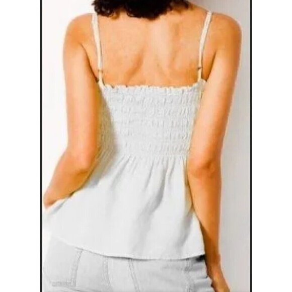 Cloth and Stone White Smocked Linen Blouse Womens Small Evereve New‎ - Picture 2 of 8